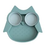 Assiette  compartiments ventouse en silicone hibou vert