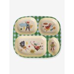 Assiette compartiment�e en m�lamine enfant hero rose rice carreaux vert