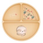 Assiette compartimente en silicone avec ventouse animaux beige