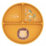 Assiette compartiment�e en silicone avec ventouse animaux orange