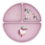 Assiette compartiment�e en silicone avec ventouse animaux rose