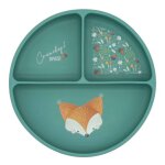 Assiette compartiment�e en silicone avec ventouse animaux vert paon