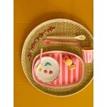Assiette rectangulaire en m�lamine organic stripes rice ray� rose