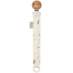 Attache t�tine b�b� coton bio avec pince et anneau bleu, marron, �cru