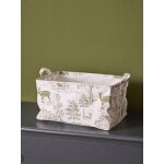 Bac de rangement rectangle esprit toile de jouy vert