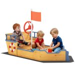 Bac � sable bateau de pirate - banc, coffre rangement, gouvernail, drapeau, b�che - bois sapin pr� - ...