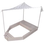Bac � sable bateau de pirate en bois massif avec auvent et rangement gris / motif �toiles