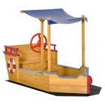 Bac � sable bateau de pirate en bois - voile d'ombrage, coffre rangement, gouvernail - bois sapin pr� ...
