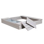 Bac  sable en bois massif avec 2 bancs intgrs et 2 bassins gris