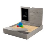 Bac � sable en bois massif avec couvercle et tableau noir gris