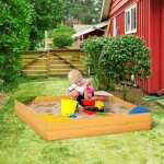 Bac � sable carr� en bois pour enfants 4 assises en coin et film protection 109 x 109 x 19, 8 cm bois ...