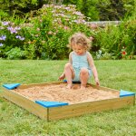 Bac � sable avec couverture de protection bois fsc� marron - bleu