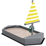 Bac � sable enfant design bateau - dim. 190l x 90l x 138h cm - voile, gouvernail - bois gris gris