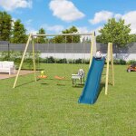 Balan�oire avec toboggan et nacelle - techwood harmonie amily bleu / corail