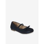 Ballerines cuir paillet fille collection maternelle bleu fonce metallise