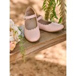 Ballerines fille cuir feston rose clair uni
