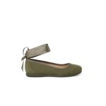 Ballerines pour fille et femme avec rubans en satin et bride olive verte