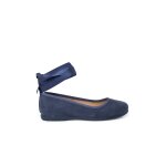 Ballerines pour fille avec rubans en satin et bride bleu de france