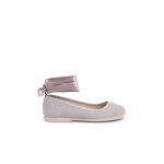 Ballerines pour fille avec rubans en satin et bride gris perle