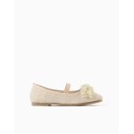 Ballerines en lin avec fleurs beige