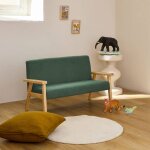 Banquette canap� pour enfant 2 places velours c�tel� et bois d'h�v�a l 84 x p 43, 5 x h 50cm kaki fonc� ...