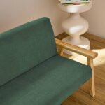Banquette canap� pour enfant 2 places velours c�tel� et bois d'h�v�a l 84 x p 43, 5 x h 50cm kaki fonc� ...