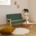 Banquette canap� pour enfant 2 places velours c�tel� et bois d'h�v�a l 84 x p 43, 5 x h 50cm kaki fonc� ...