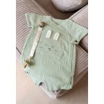 Barboteuse b�b� en gaze de coton ouverture crois�e frimousse vert