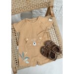 Barboteuse b�b� en gaze de coton ouverture crois�e mini r�ve moutarde