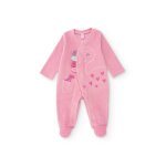 Barboteuse en maille pour b�b� avec dinosaures brod�s rose