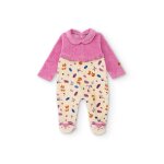 Barboteuse en maille pour b�b� avec imprim� petits animaux rose