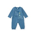 Barboteuse en molleton pour b�b� avec motif dinosaure bleu