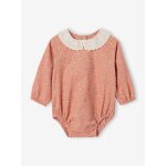 Barboteuse en velours imprim fleurs bb col en broderie anglaise rose