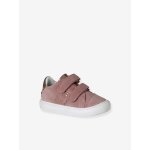Baskets b�b� fille cuir � scratchs rose poudr�