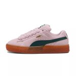 Baskets enfant en daim rose / vert bouteille