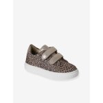 Baskets enfant fille cuir � scratchs beige imprim�