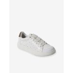 Baskets enfant fille synth�tique � scratchs ou lacets blanc imprim�