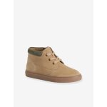 Baskets enfant gar�on cuir montantes zipp�es et �lastiqu�es beige