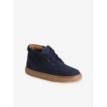 Baskets enfant garon cuir montantes zippes et lastiques marine