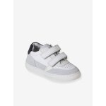 Baskets enfant gar�on cuir � scratchs lot blanc