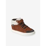 Baskets enfant garon synthtique  scratchs et lacets lastiqus marron