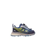 Baskets enfant en simili cuir et tissu dryforce, imperm�ables marine - bleu - jaune