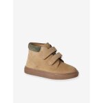 Baskets gar�on cuir � scratchs beige