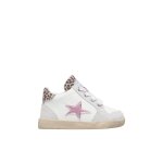 Baskets montantes b�b� fille en cuir et daim alnoite high 2 blanc - rose