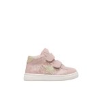 Baskets montantes b�b� fille en cuir et tissu pinn high � scratch rose poudr� - platine