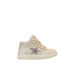 Baskets montantes b�b� fille en daim et tissu paillet� pinn high � zip platine - or