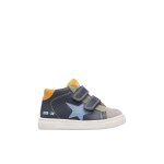 Baskets montantes b�b� gar�on en cuir et daim pinn high � scratch gris - bleu - vert olive