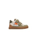 Baskets montantes enfant en cuir et daim hess high 3 � scratch kaki - blanc - brun