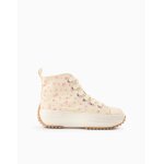 Baskets montantes en toile � motif floral blanc