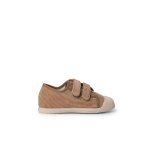 Baskets en velours c�tel� avec bout en caoutchouc et double fermeture taupe